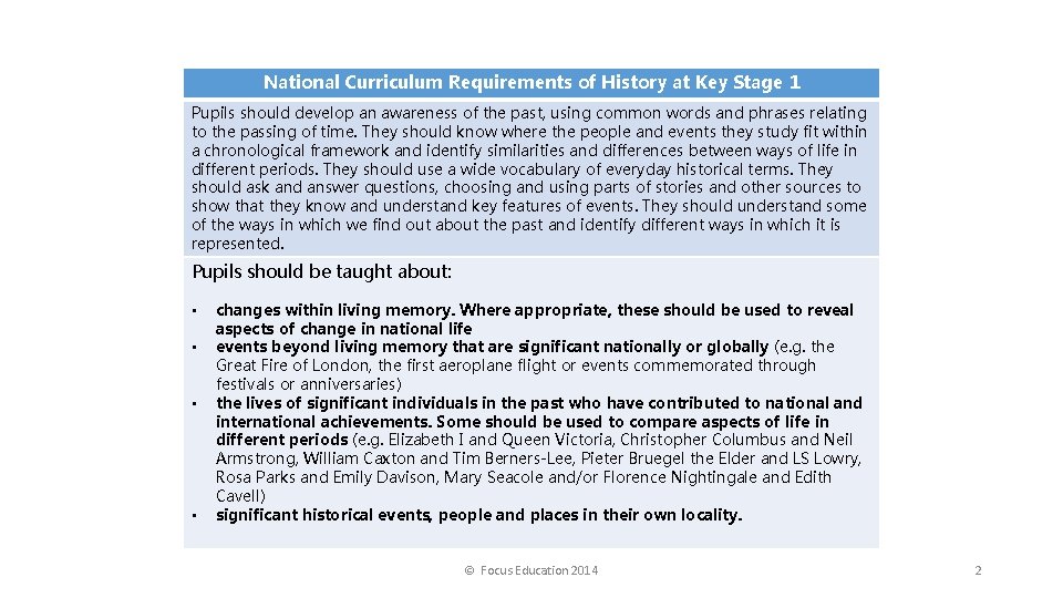 National Curriculum Requirements of History at Key Stage 1 Pupils should develop an awareness