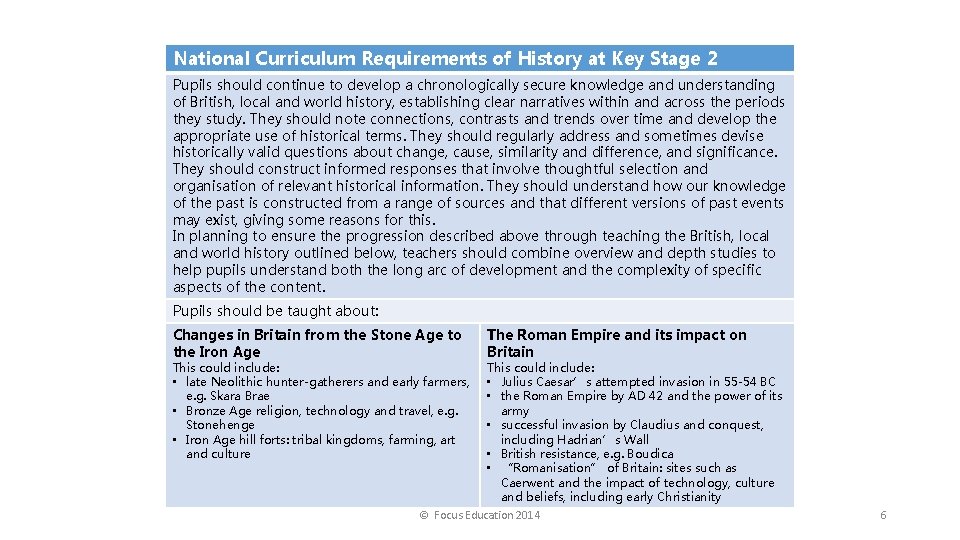 National Curriculum Requirements of History at Key Stage 2 Pupils should continue to develop