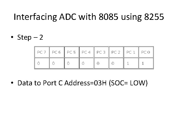 Interfacing ADC with 8085 using 8255 • Step – 2 • Data to Port