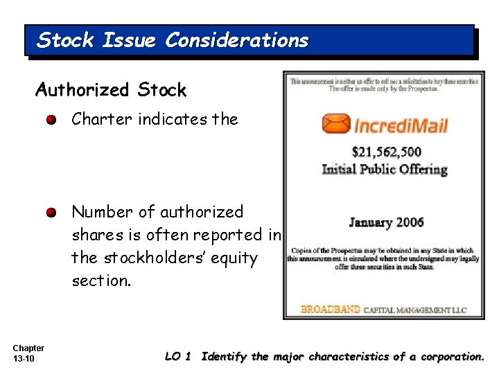 Stock Issue Considerations Authorized Stock Charter indicates the Number of authorized shares is often Stock Issue Considerations Authorized Stock Charter indicates the Number of authorized shares is often