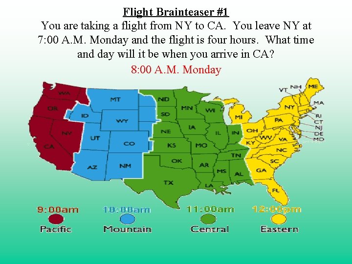 Flight Brainteaser #1 You are taking a flight from NY to CA. You leave