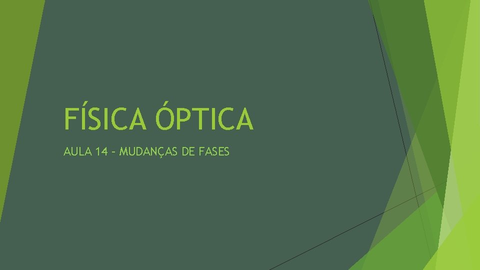 FÍSICA ÓPTICA AULA 14 – MUDANÇAS DE FASES 