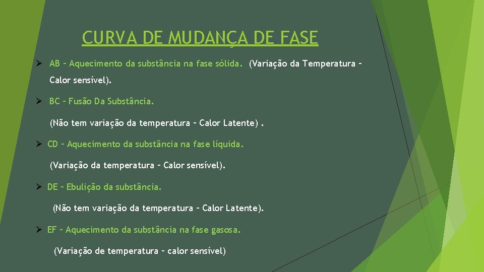 CURVA DE MUDANÇA DE FASE Ø AB – Aquecimento da substância na fase sólida.