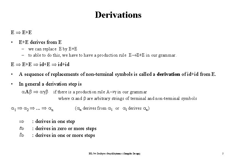 Derivations E E+E • E+E derives from E – we can replace E by