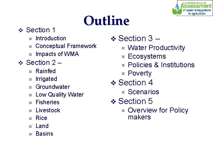 v Section 1 ³ ³ ³ v Outline Introduction Conceptual Framework Impacts of WMA
