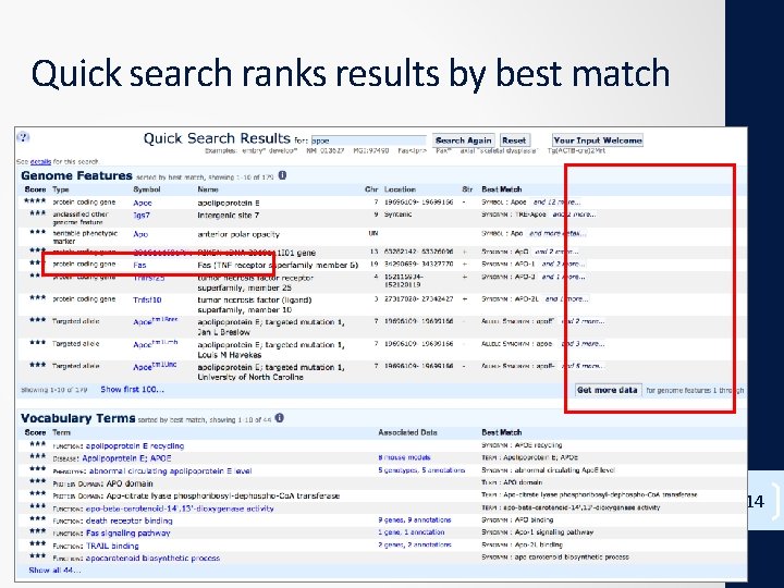 Quick search ranks results by best match 14 