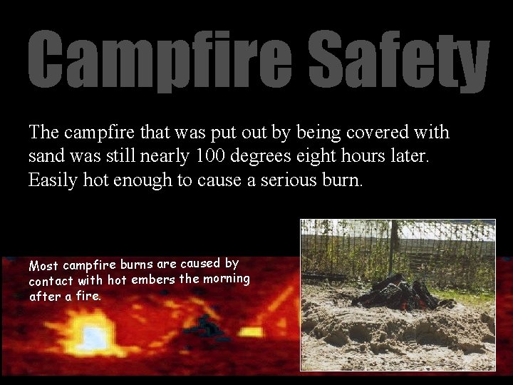 Campfire Safety The campfire that was put out by being covered with sand was