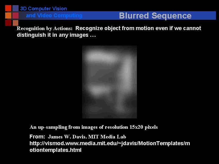 3 D Computer Vision and Video Computing Blurred Sequence Recognition by Actions: Recognize object