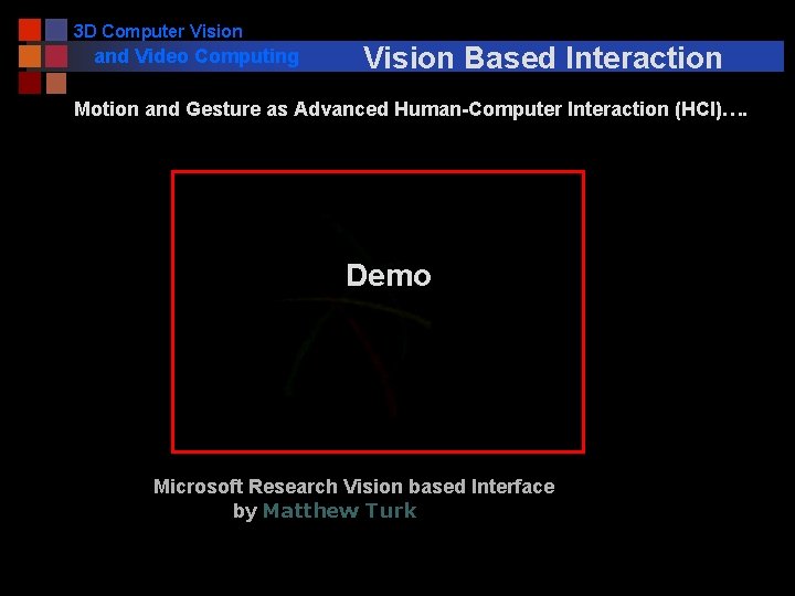 3 D Computer Vision and Video Computing Vision Based Interaction Motion and Gesture as