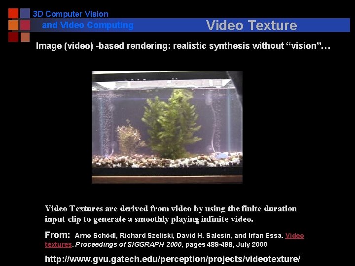 3 D Computer Vision and Video Computing Video Texture Image (video) -based rendering: realistic