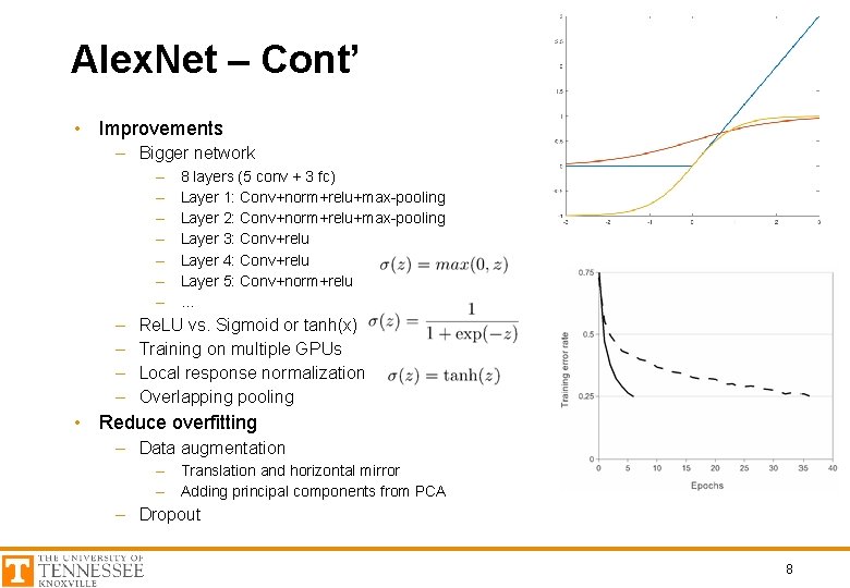 Alex. Net – Cont’ • Improvements – Bigger network – – – 8 layers