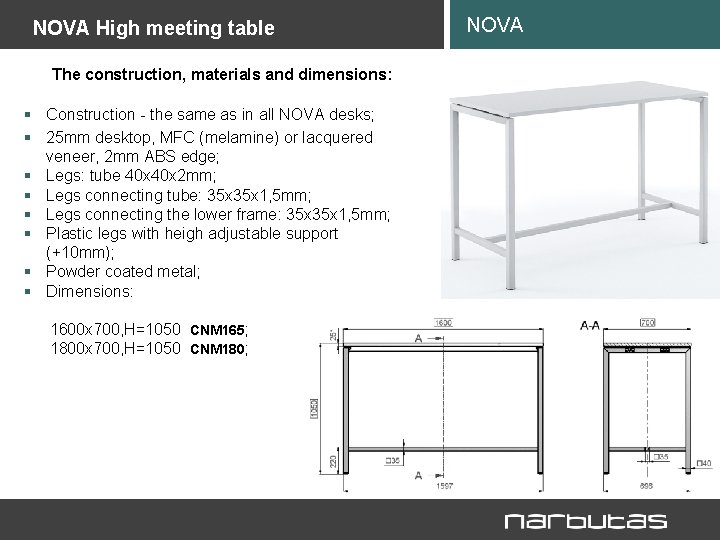 NOVA High meeting table The construction, materials and dimensions: § Construction - the same