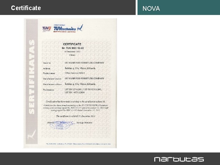 Certificate NOVA 