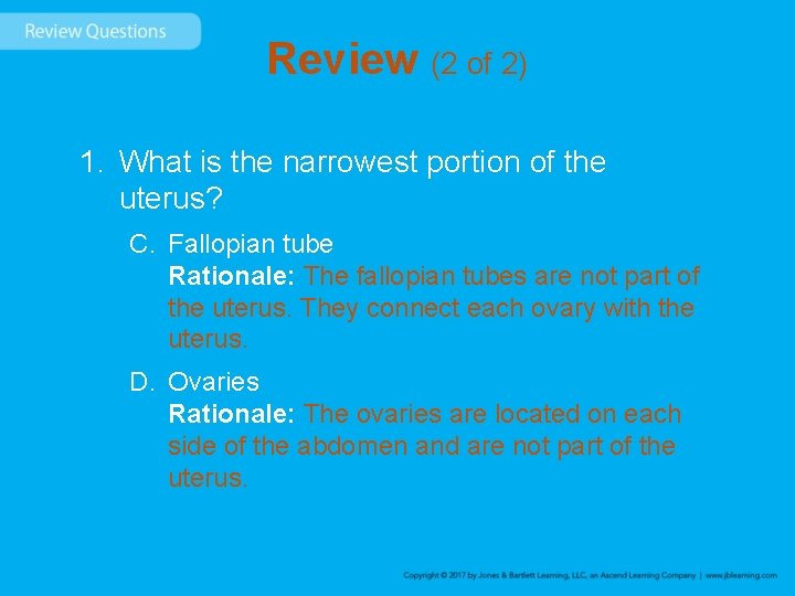 Review (2 of 2) 1. What is the narrowest portion of the uterus? C.