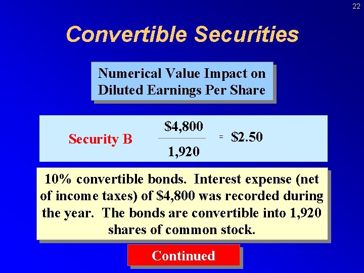 22 Convertible Securities Numerical Value Impact on Diluted Earnings Per Share Security B $4,