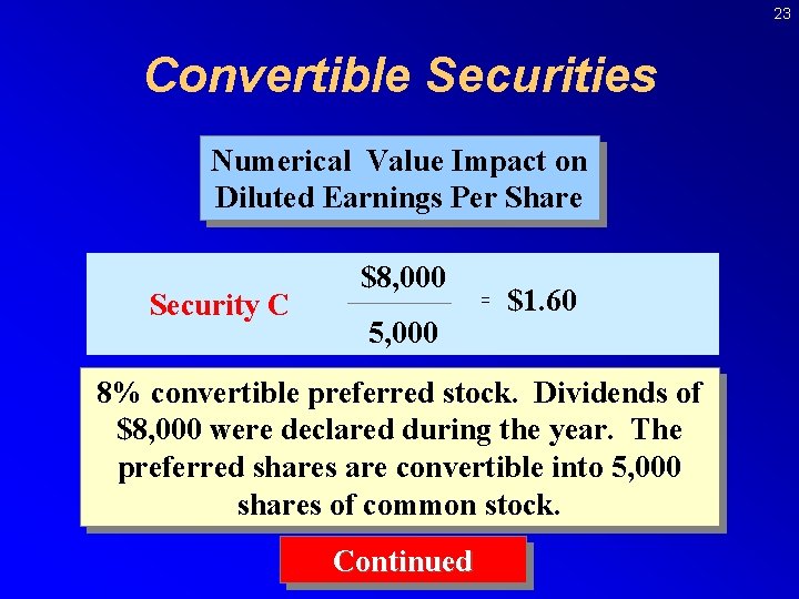 23 Convertible Securities Numerical Value Impact on Diluted Earnings Per Share Security C $8,