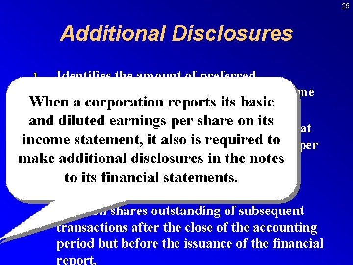 29 Additional Disclosures Identifies the amount of preferred dividends deducted to determine the income