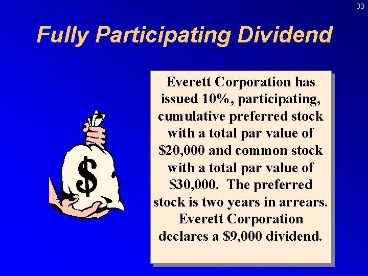 33 Fully Participating Dividend Everett Corporation has issued 10%, participating, cumulative preferred stock with