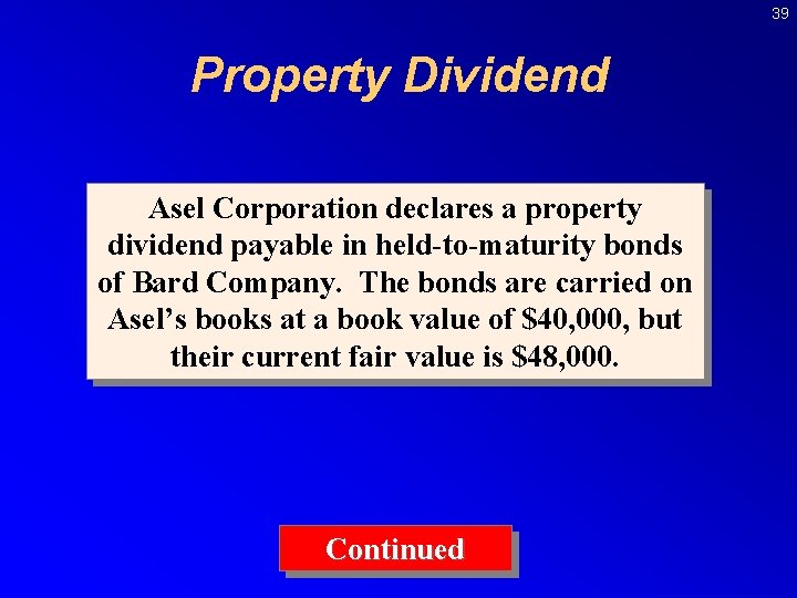 39 Property Dividend Asel Corporation declares a property dividend payable in held-to-maturity bonds of