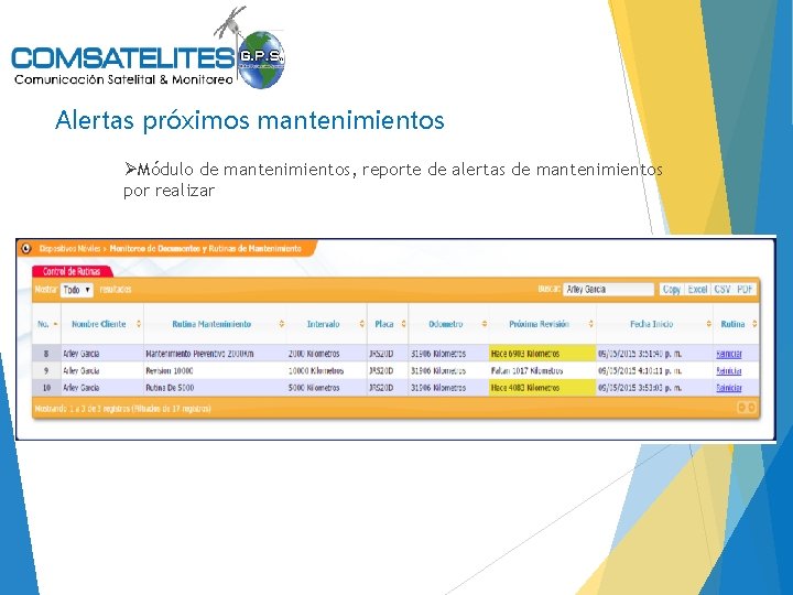 Alertas próximos mantenimientos ØMódulo de mantenimientos, reporte de alertas de mantenimientos por realizar 