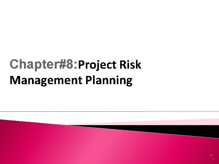 Chapter#8: Project Risk Management Planning 81 