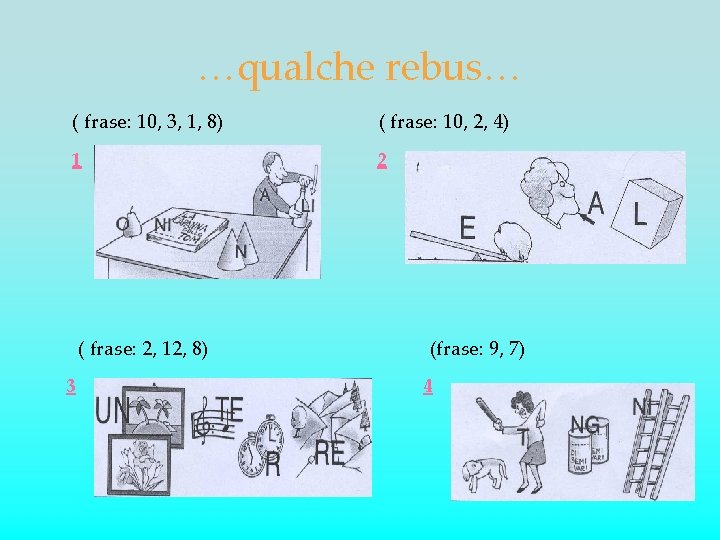 …qualche rebus… ( frase: 10, 3, 1, 8) ( frase: 10, 2, 4) 1