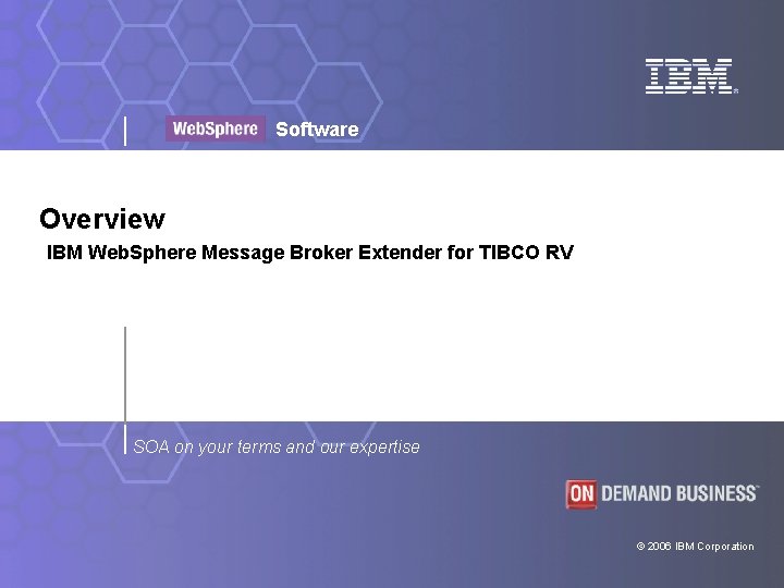 Software Overview IBM Web. Sphere Message Broker Extender for TIBCO RV SOA on your