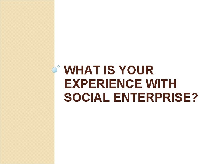 WHAT IS YOUR EXPERIENCE WITH SOCIAL ENTERPRISE? 