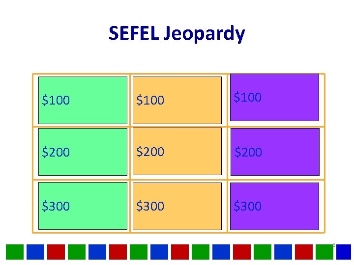 SEFEL Jeopardy Emotional $100 literacy Morning Picture $100 Greeter Apron Schedules Meaningful $200 jobs SEFEL Jeopardy Emotional $100 literacy Morning Picture $100 Greeter Apron Schedules Meaningful $200 jobs