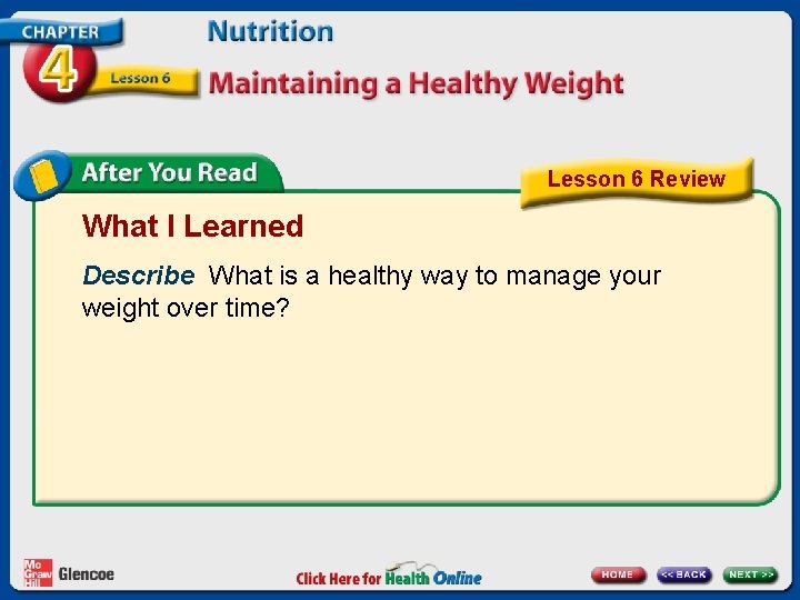 Lesson 6 Review What I Learned Describe What is a healthy way to manage