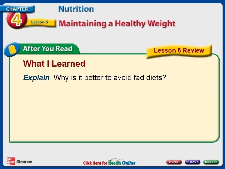 Lesson 6 Review What I Learned Explain Why is it better to avoid fad