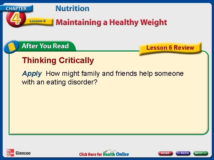 Lesson 6 Review Thinking Critically Apply How might family and friends help someone with