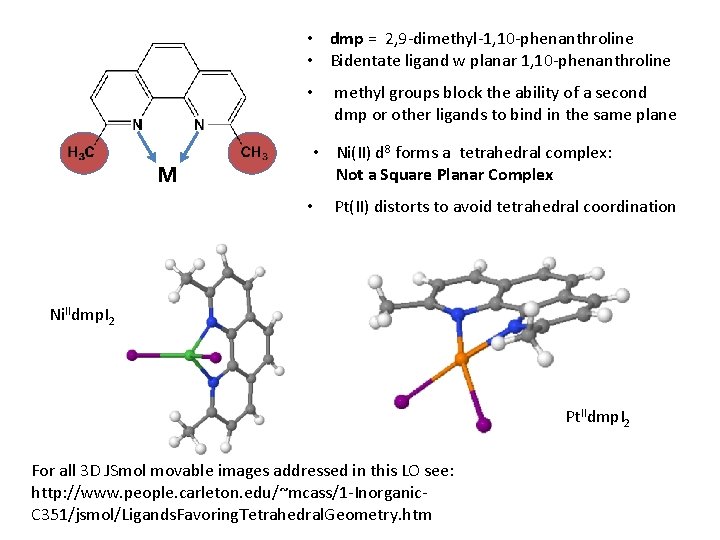 • dmp = 2, 9 -dimethyl-1, 10 -phenanthroline • Bidentate ligand w planar • dmp = 2, 9 -dimethyl-1, 10 -phenanthroline • Bidentate ligand w planar