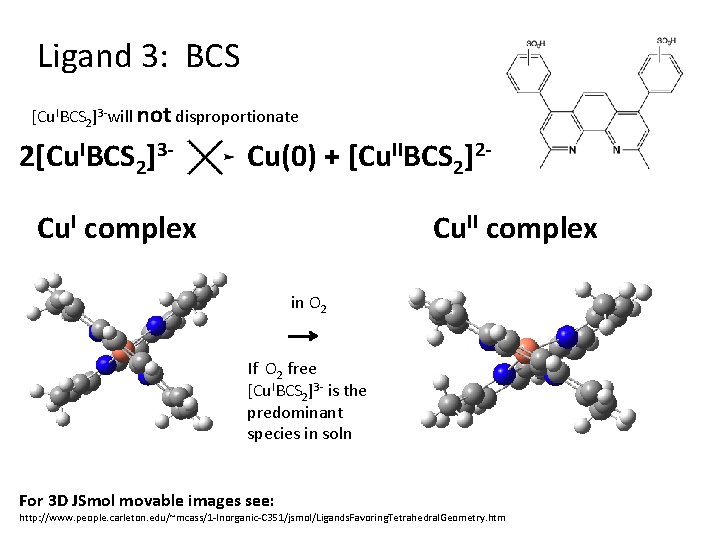 Ligand 3: BCS [Cu. IBCS 2]3 -will not disproportionate 2[Cu. IBCS 2]3 - Cu(0)