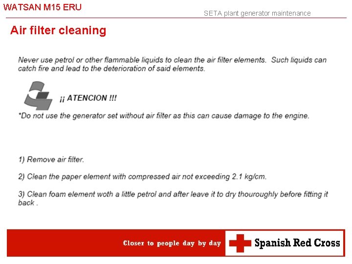 WATSAN M 15 ERU Air filter cleaning SETA plant generator maintenance 