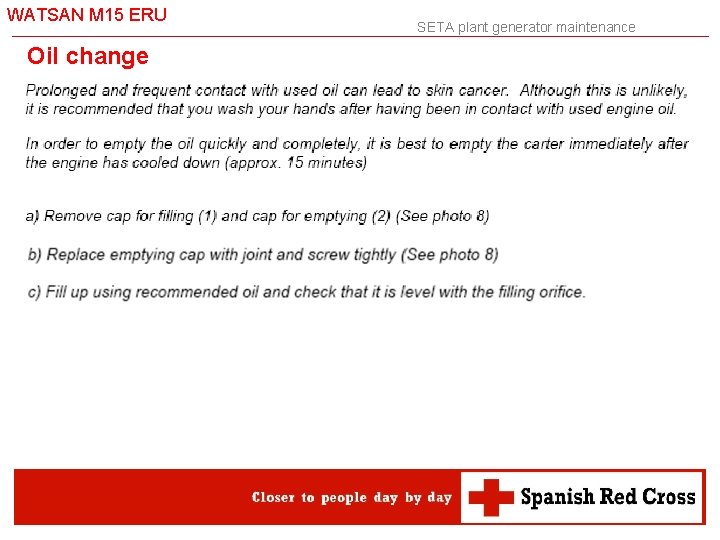 WATSAN M 15 ERU Oil change SETA plant generator maintenance 