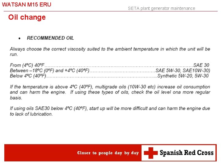 WATSAN M 15 ERU Oil change SETA plant generator maintenance 