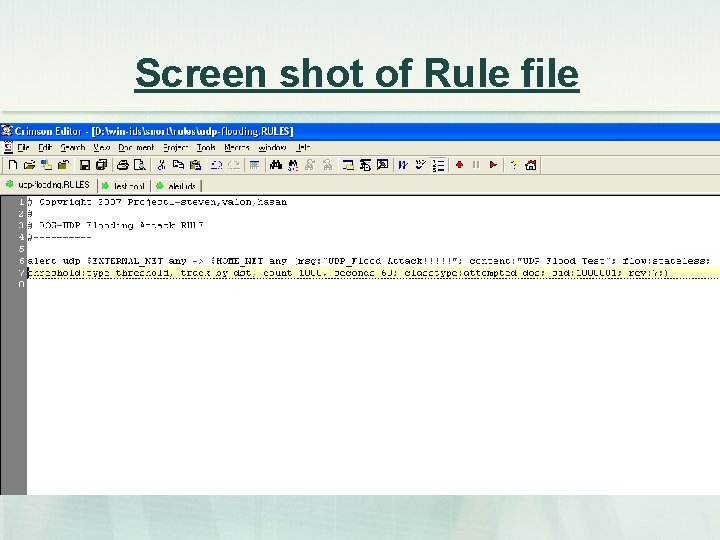 Screen shot of Rule file 