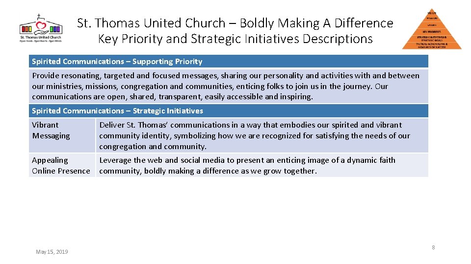 St. Thomas United Church – Boldly Making A Difference Key Priority and Strategic Initiatives