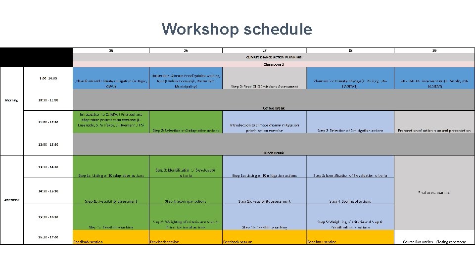 Workshop schedule 