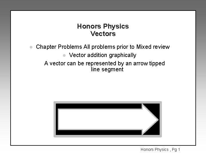Honors Physics Vectors l Chapter Problems All problems prior to Mixed review l Vector
