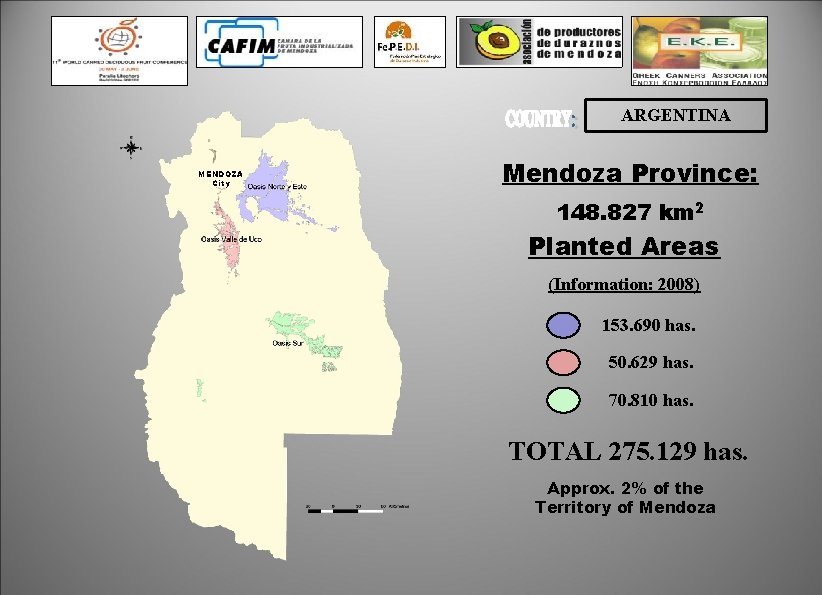 ARGENTINA MENDOZA City Mendoza Province: 148. 827 km 2 Planted Areas (Information: 2008) 153.