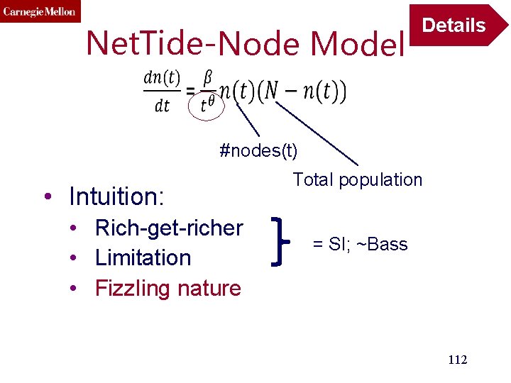 Net. Tide-Node Model Details #nodes(t) • Intuition: • Rich-get-richer • Limitation • Fizzling nature