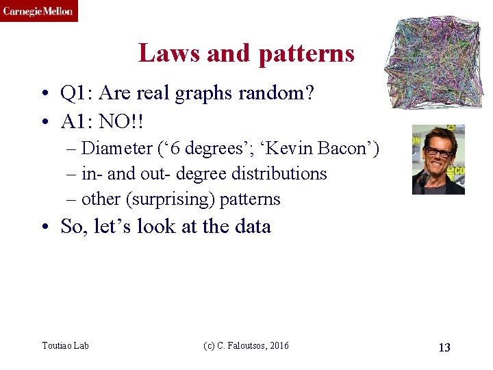 CMU SCS Laws and patterns • Q 1: Are real graphs random? • A