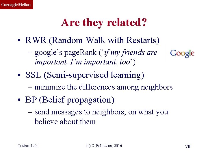 CMU SCS Are they related? • RWR (Random Walk with Restarts) – google’s page.