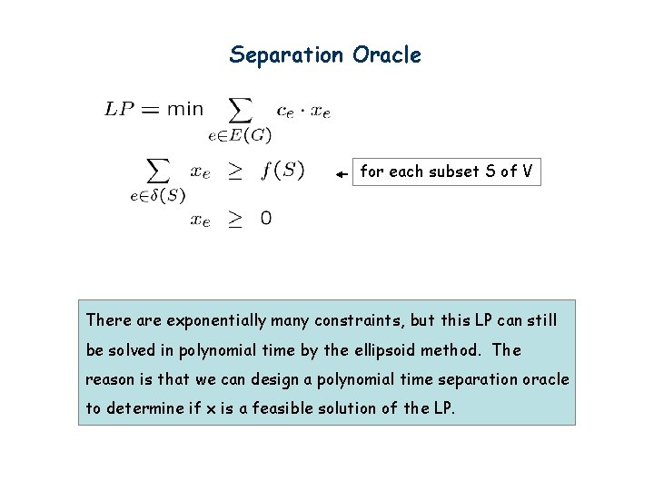 Separation Oracle for each subset S of V There are exponentially many constraints, but