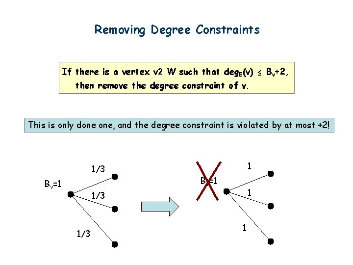 Removing Degree Constraints If there is a vertex v 2 W such that deg.