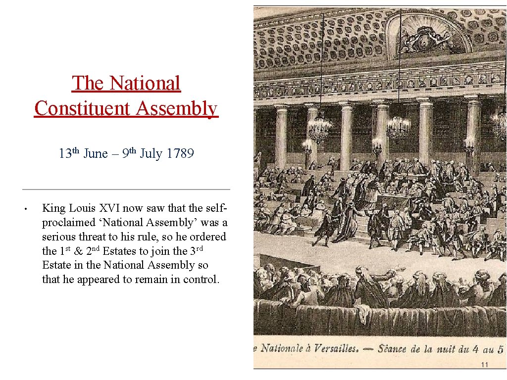 The National Constituent Assembly 13 th June – 9 th July 1789 • King The National Constituent Assembly 13 th June – 9 th July 1789 • King