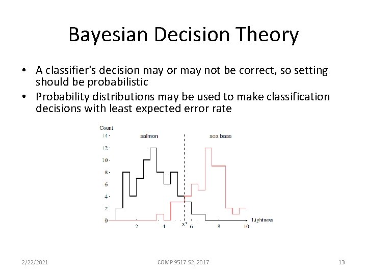 Bayesian Decision Theory • A classifier's decision may or may not be correct, so