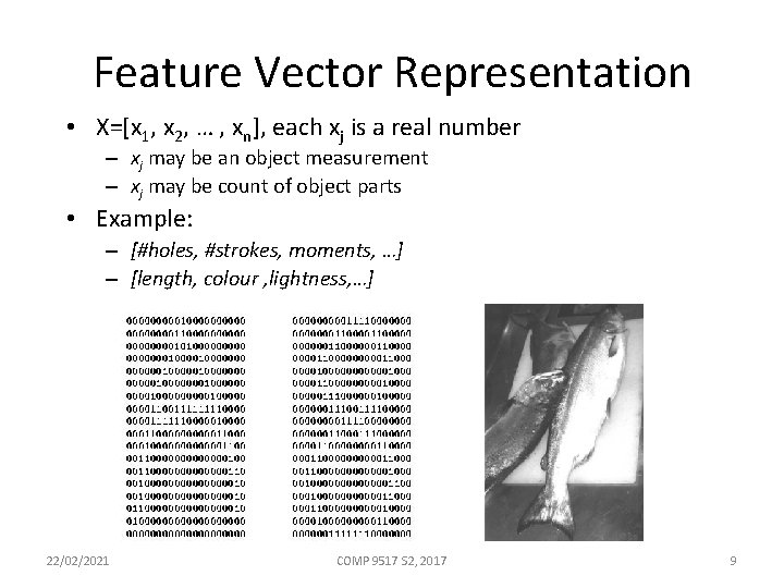 Feature Vector Representation • X=[x 1, x 2, … , xn], each xj is